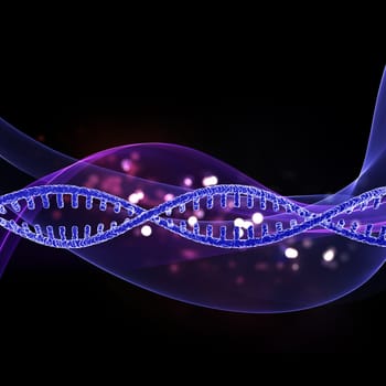 3D render of a medical background with DNA strand on flowing lines design