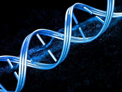 3D render of a medical background with DNA strand on particle design