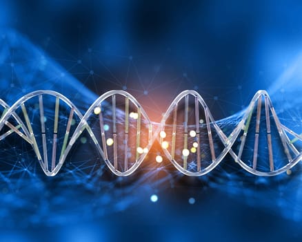 3D render of a medical background with DNA strands on low poly design