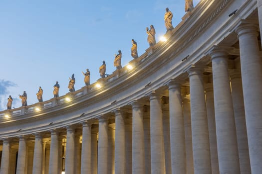 Doric columns on St. Peter’s Square in the evening. Vatican City