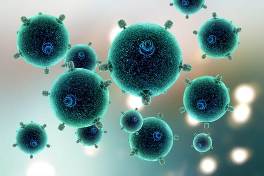 3D render of a medical background with a collection of abstract virus cells