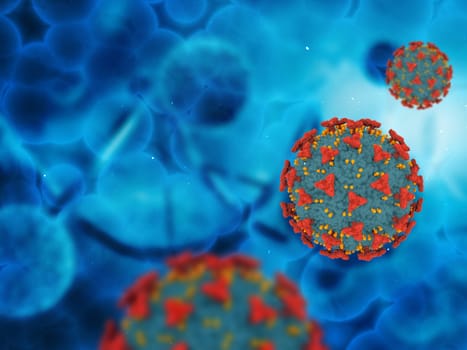 3D render of a medical background with abstract Covid 19 virus cells