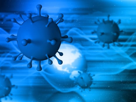 3D render of a medical background with abstract virus cell on defocussed globe background