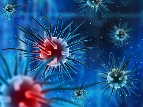 3D render of a medical background with abstract virus cells and floating particles