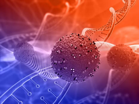 3D render of a medical background with abstract virus cells and DNA strands