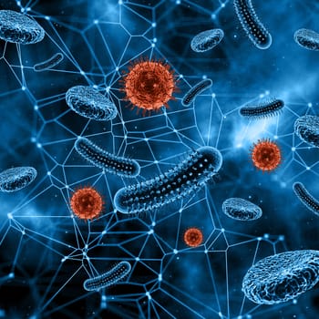 3D render of a medical background with abstract virus cells