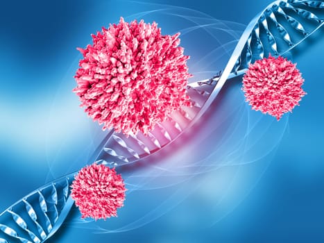 3D render of a medical background with abstract virus cells on DNA strand