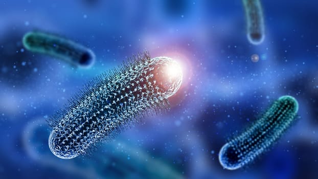 3D render of a medical background with abstract virus cells with floating particles