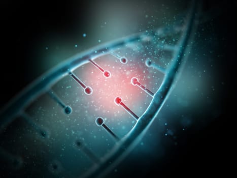 3D render of a medical background with close up of a DNA strand