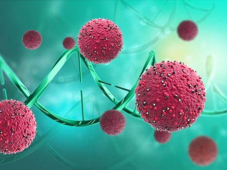 3D render of a medical background with abstract virus cells and DNA strands