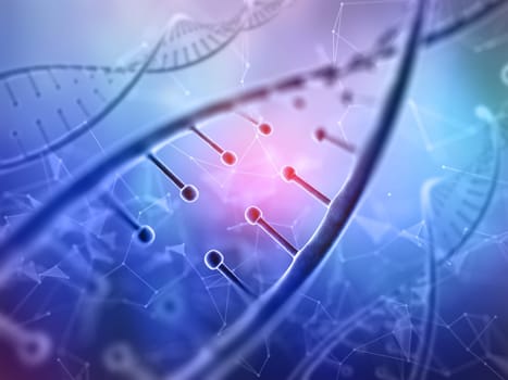 3D render of a medical background with close up of a DNA strands on low poly design