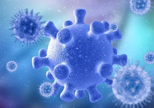 3D render of a medical background with close up of virus cell - corona virus