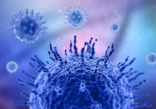 3D render of a medical background with close up of virus cell