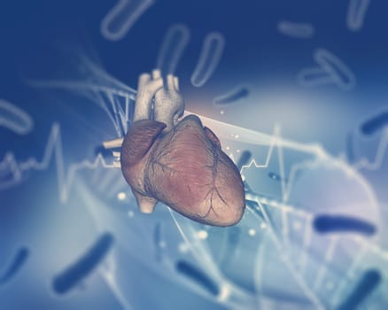 3D render of a medical background with heart on abstract background