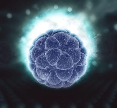 3D render of a medical background with glowing abstract virus cell