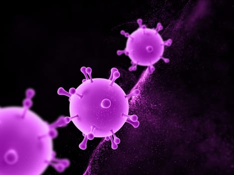 3D render of a medical background with floating abstract virus cells