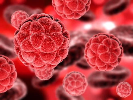 3D render of a medical background with blood cells and virus cells