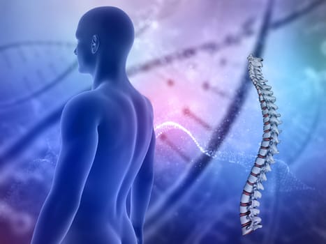 3D render of a medical background with male figure and spine
