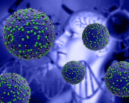 3D render of a medical background with measle viruses