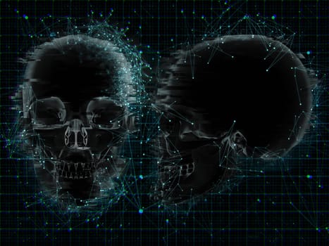 3D render of a medical background with low poly design on xray of skulls