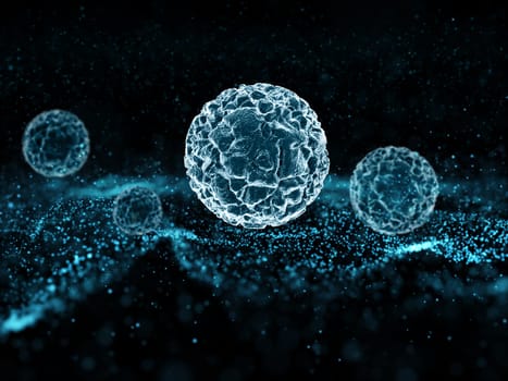3D render of a medical background with particles and virus cells