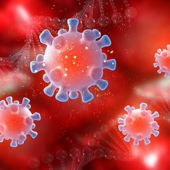 3D render of a medical background with random virus cells - depicting Coronavirus