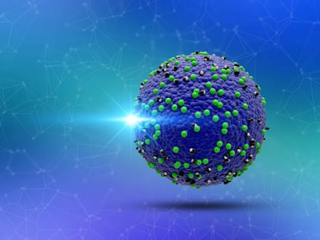 3D render of a medical background with single measles virus cells