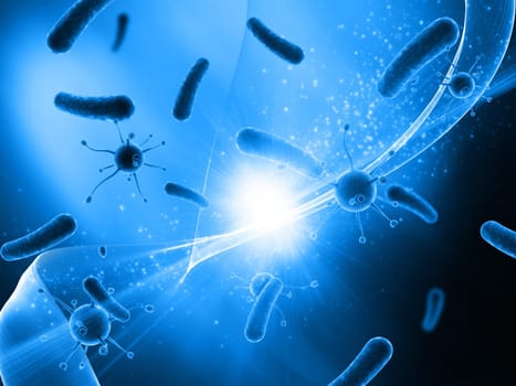3D render of a medical background with virus cells