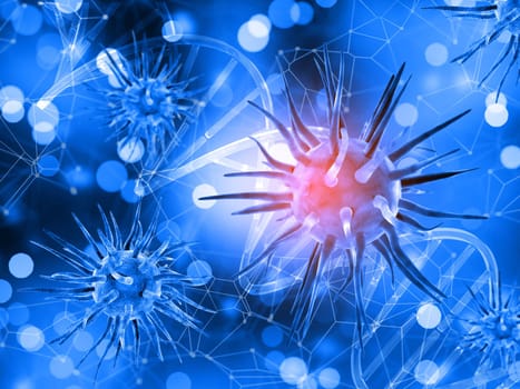 3D render of a medical background with virus cells and DNA strand