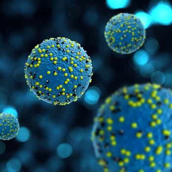 3D render of a medical background with virus cells of defocussed design