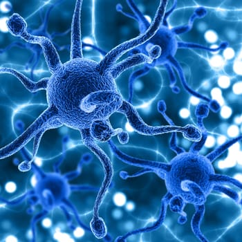 3D render of a medical background with virus cells on electric style design