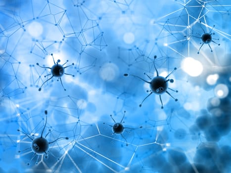 3D render of a medical background with virus cells on a low poly design