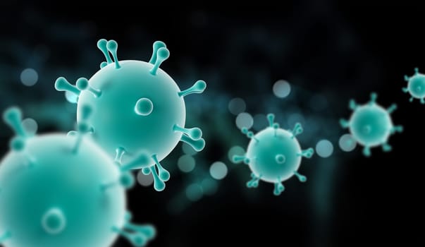 3D render of a medical banner with abstract virus cells