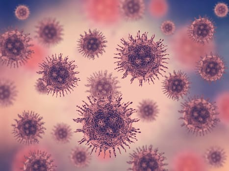 3D render of a medical image with virus cells