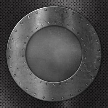 3D render of a metal plate design with rivets background