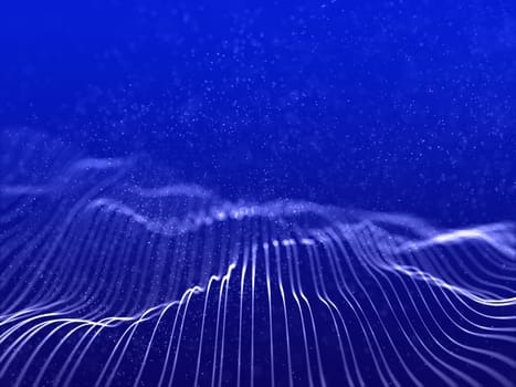3D render of a modern background with flowing cyber lines and floating particles