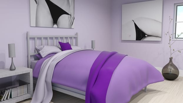 3D render of a modern bedroom interior