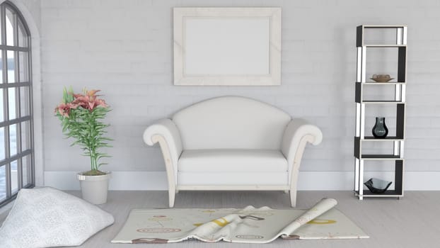 3D render of a modern lounge interior