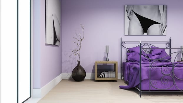 3D render of a modern bedroom interior