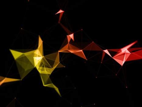 3D render of a modern low poly plexus design with orange and yellow tones