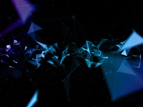 3D render of a modern plexus low poly design with selective focus