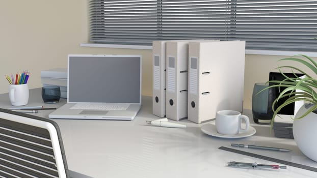 3D render of a modern office desk
