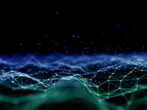 3D render of a modern network connections background with low poly plexus design