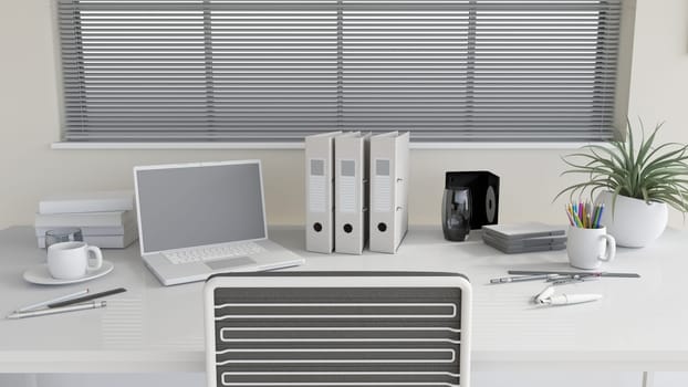 3D render of a modern office work desk