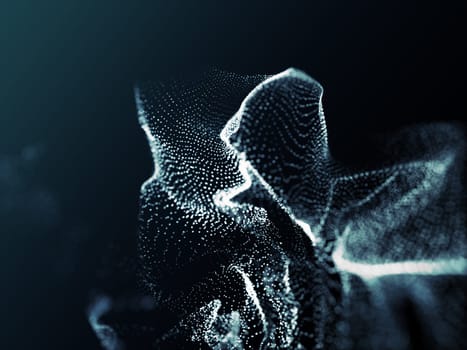 3D render of a modern particle design with abstract flowing glowing dots