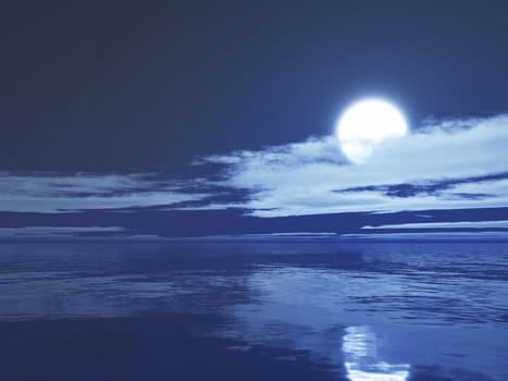 3D render of a moonlit ocean