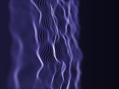 3D render of a modern particle flow background with shallow depth of field