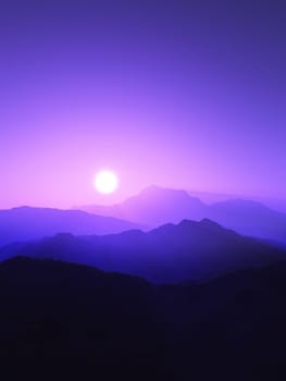 3D render of a mountain landscape at sunset