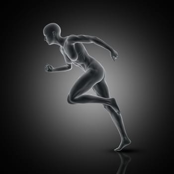 3D render of a muscular female in running pose