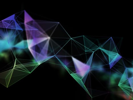 3D render of a network communications background with connecting lines and dots